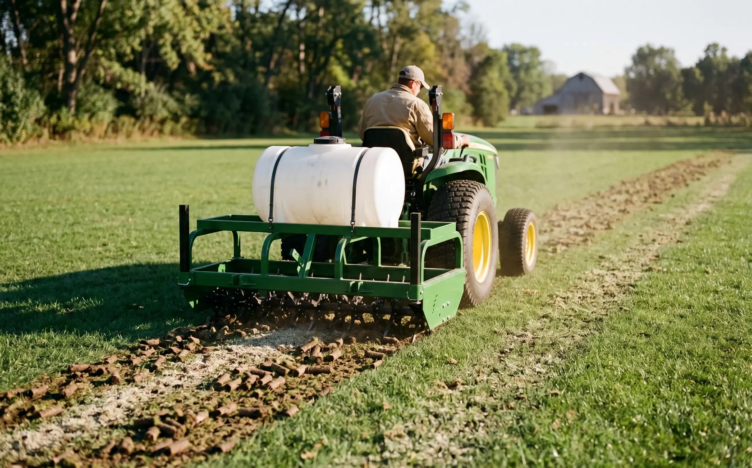Core aeration relieving compacted soil