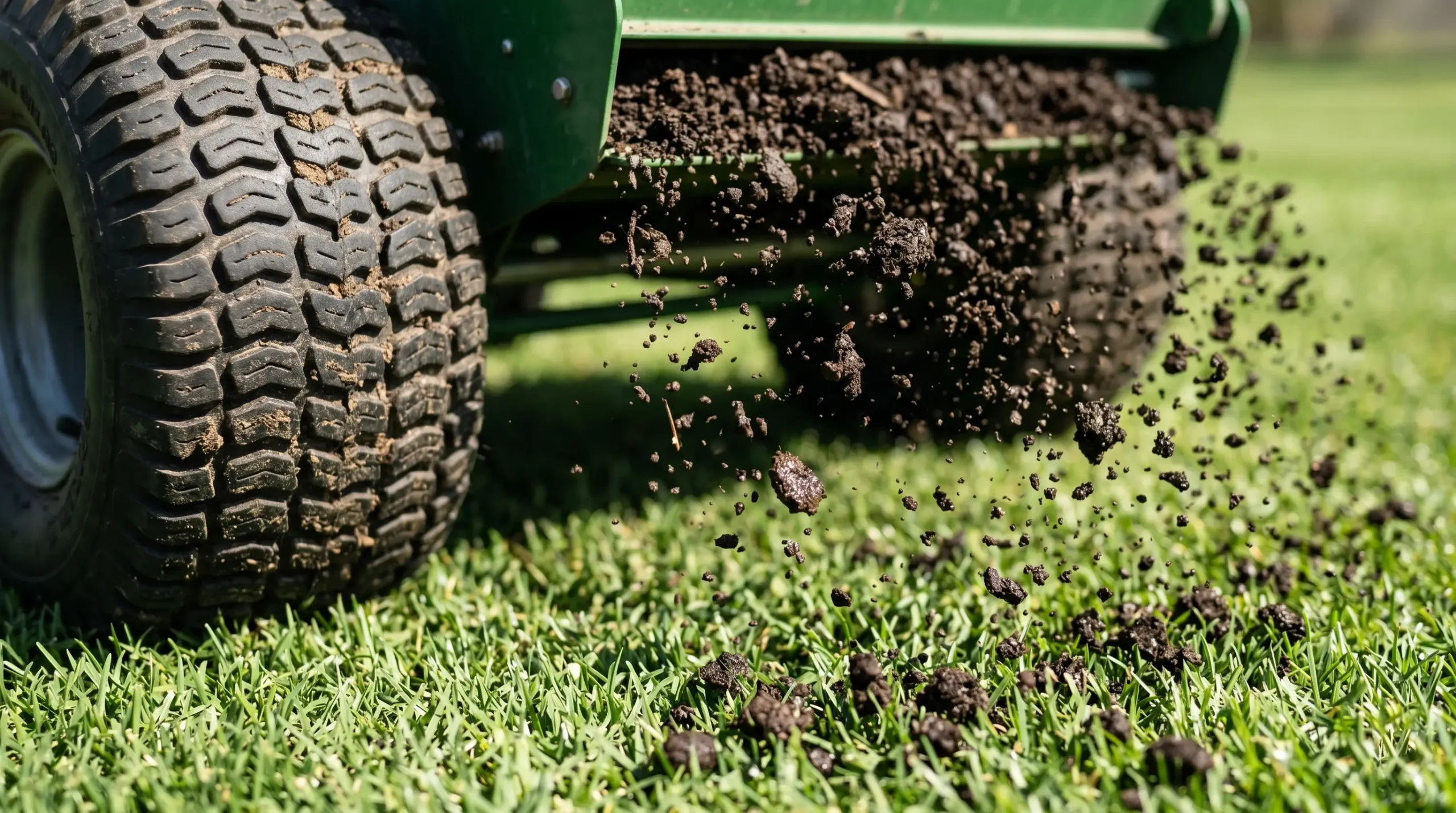 Top dressing a lawn with compost and topsoil blend