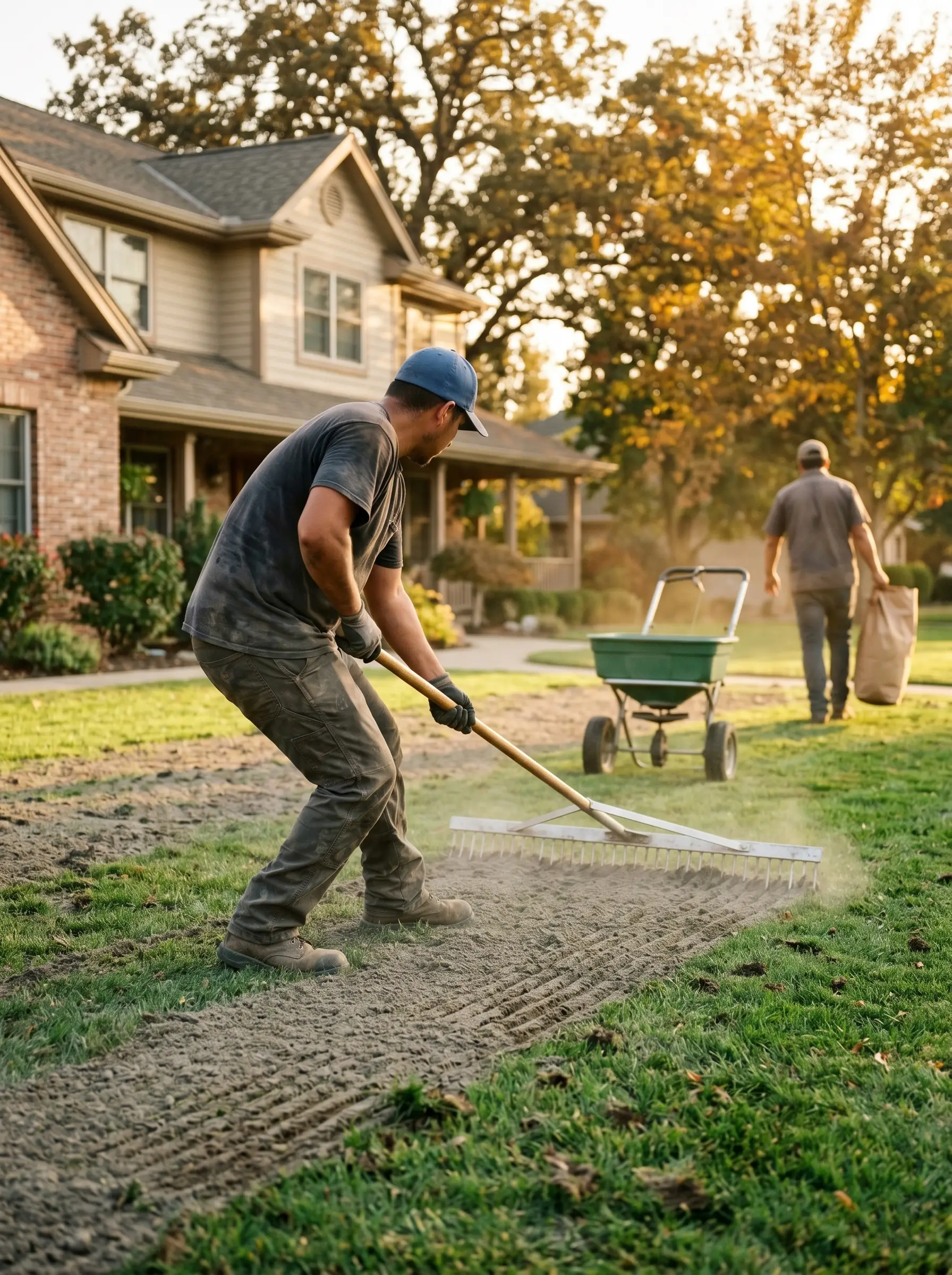 American Property Maintenance crew leveling a lawn