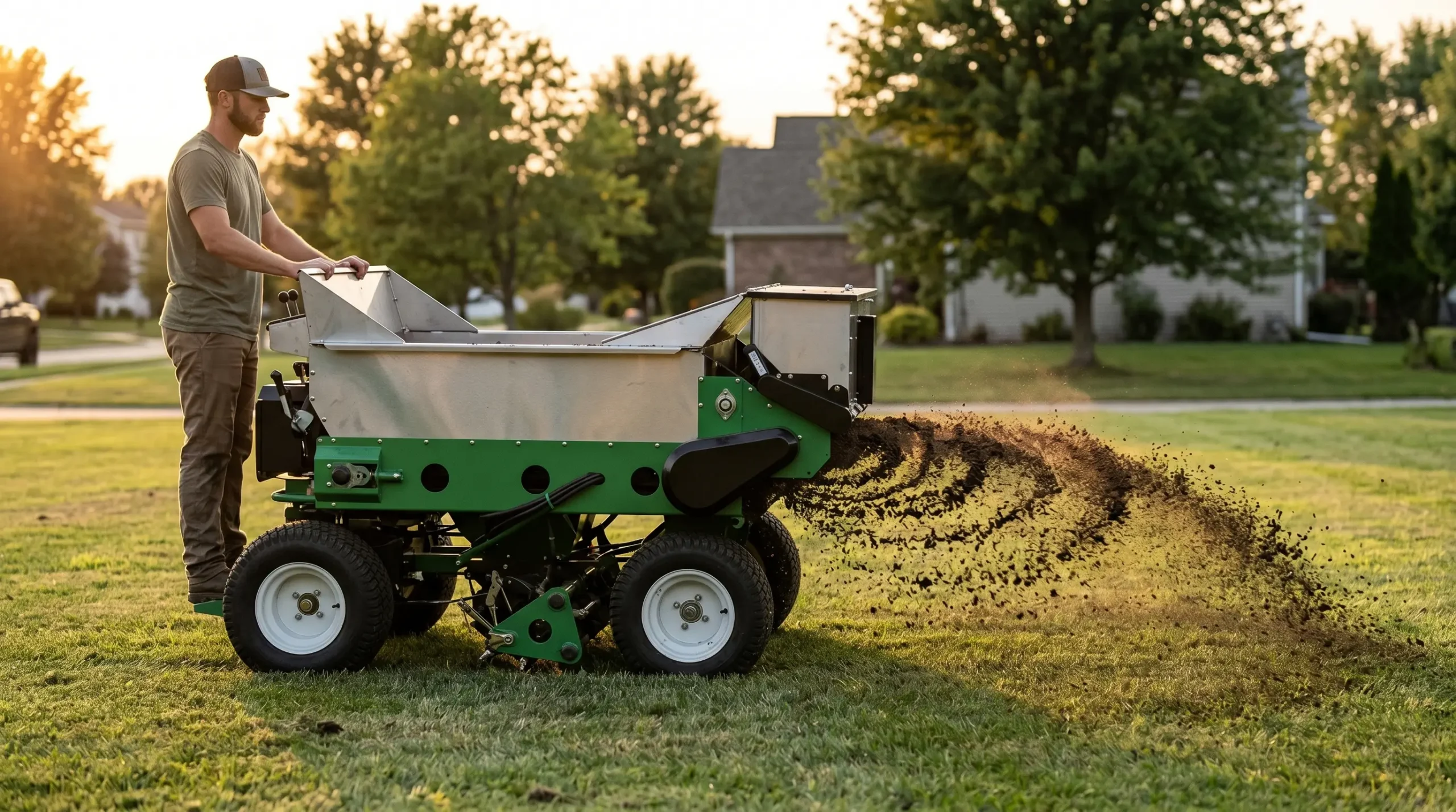 American Property Maintenance top dressing a lawn in greater Milwaukee